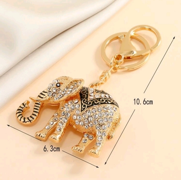 Black with Rhinestones Elephant Charm Keychain - Picture 5 of 8